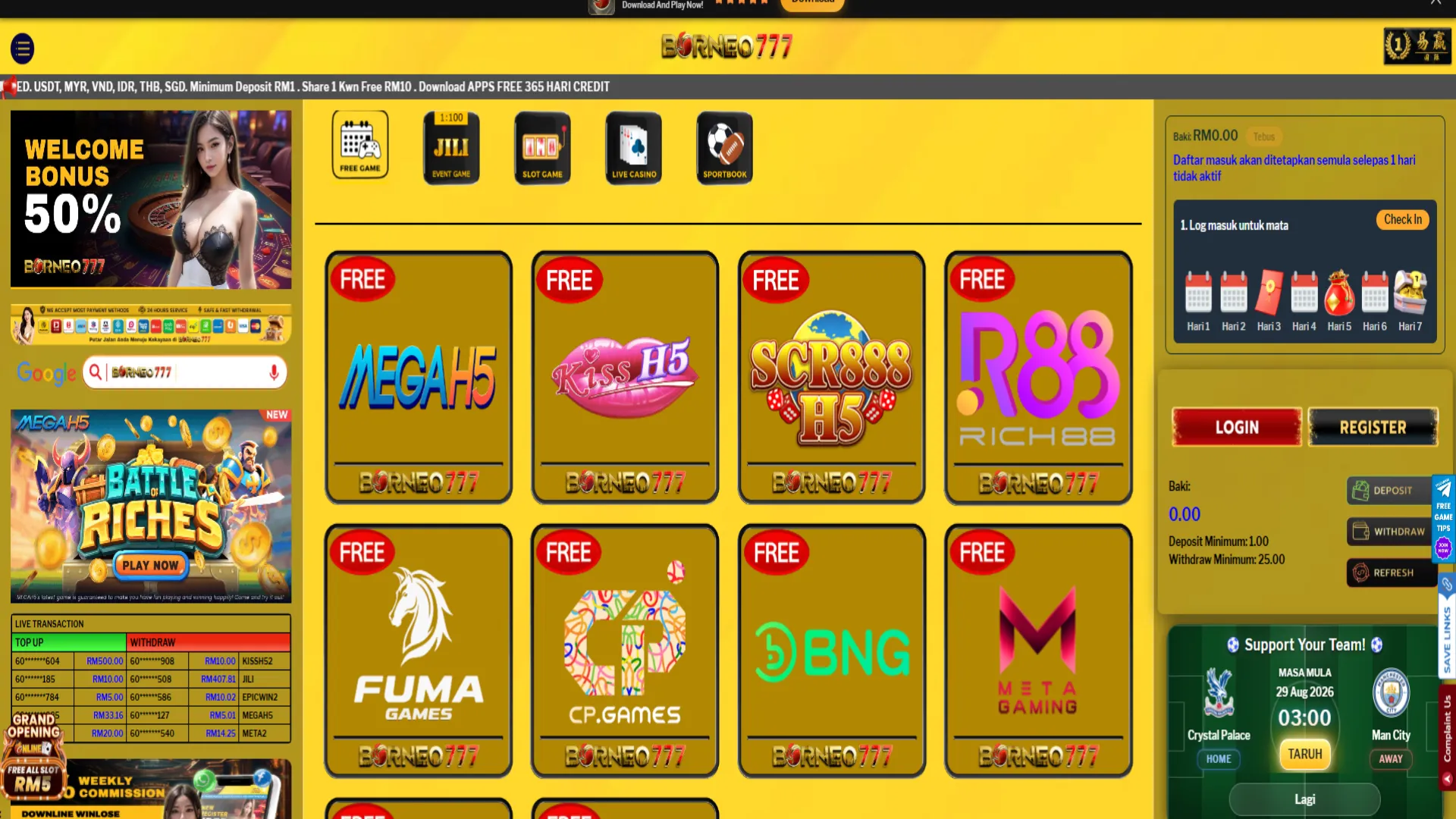 Visit Borneo777 promotion through our affiliate link